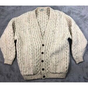 Cladyknit Irish Cardigan Unisex Cream XXL V-Neck 100% Wool Pockets Ireland Knit